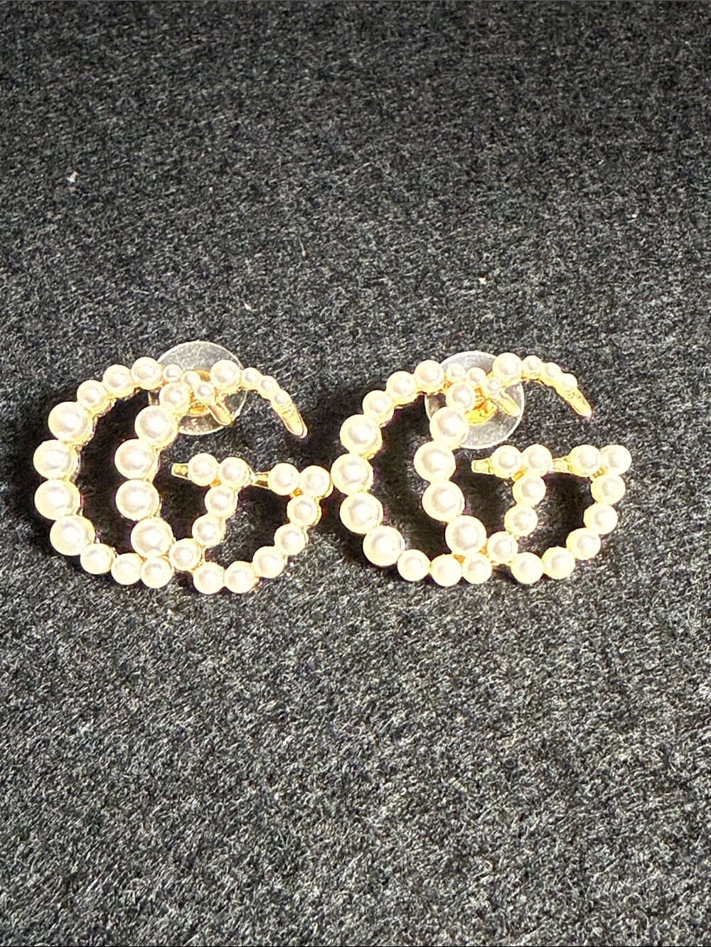 Pearl-Embellished Double G Earrings - Gold Tone